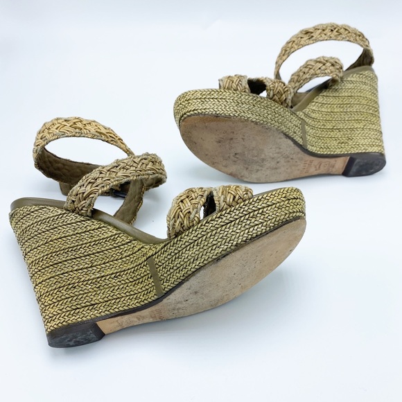 Stuart Weitzman Size 6 /36 Brown & Green Braided Leather Wrap Wedge Sandals EUC - Picture 7 of 7